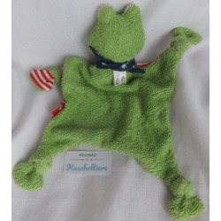 Sigikid - Schmusetuch - Frosch grün, rot-creme gestreift mit Halstuch in blau mit hellen Klecksen - ca. 27 cm lang