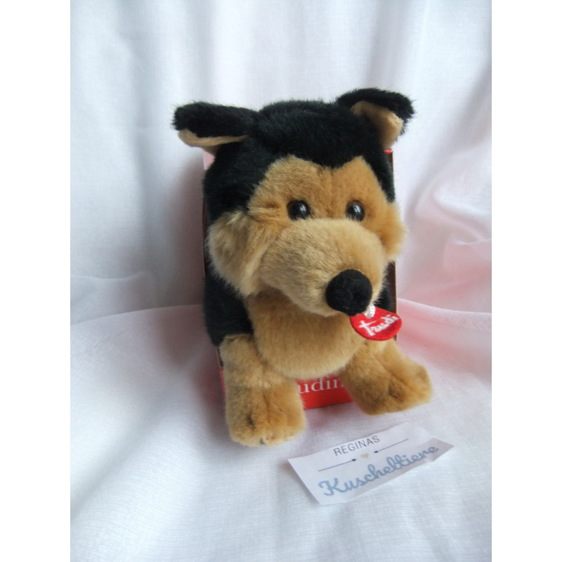 Trudini - Plüschtier - Hund / Schäferhund - Brauntöne/schwarz - ca. 13 cm lang und ca. 15 cm hoch