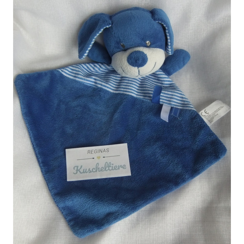 Nicotoy - Schmusetuch - Hund - blau/blau-weiß gestreift - ca. 30 cm lang