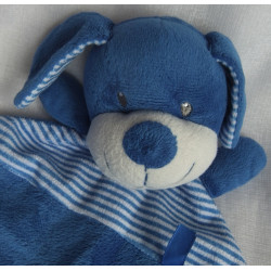 Nicotoy - Schmusetuch - Hund - blau/blau-weiß gestreift - ca. 30 cm lang
