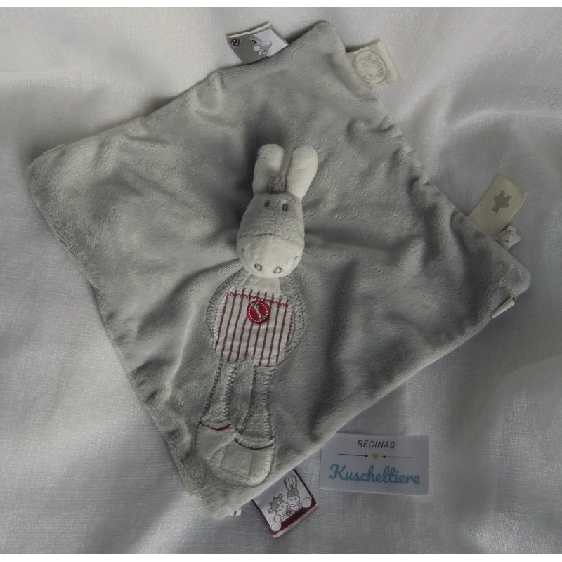 Noukies - Schmusetuch - Esel mit Schnullerband - grau - ca. 25 cm x 25 cm groß