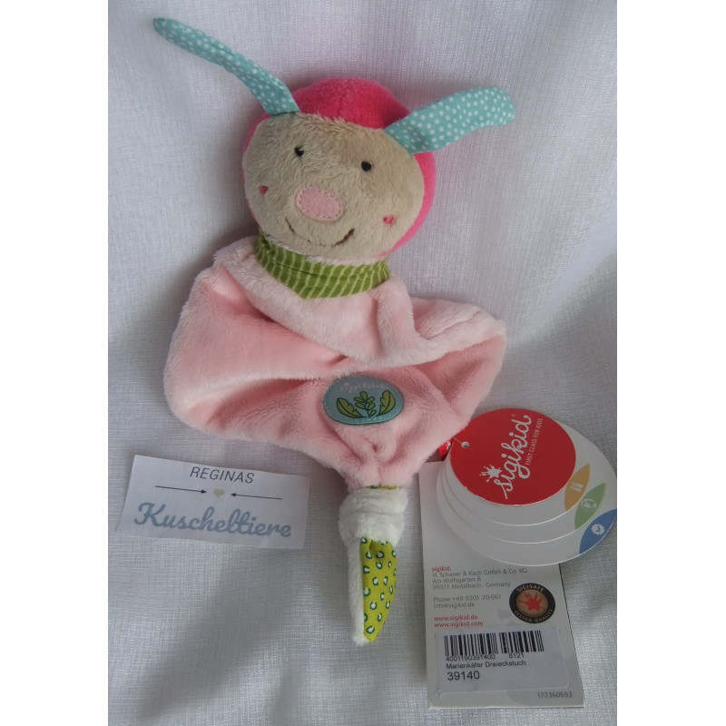 Sigikid - Schmusetuch - Dreieckstuch - Marienkäfer rosa/pink mit Halstuch Grüntöne - ca. 23 cm lang