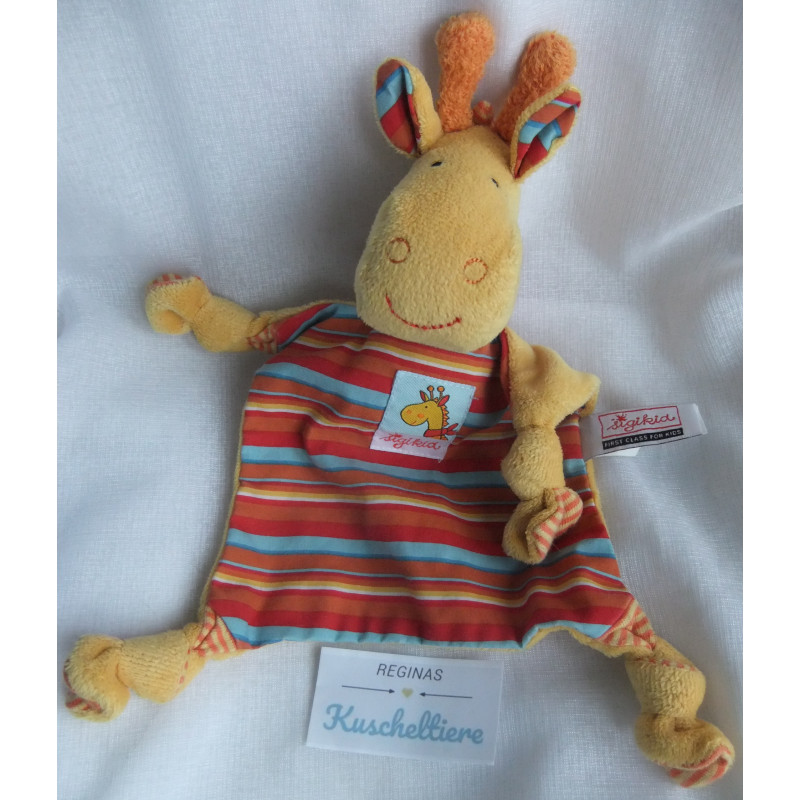 Sigikid - Schmusetuch - Giraffe gelb, bunte Streifen mit rotem Halstuch - ca. 25 cm lang