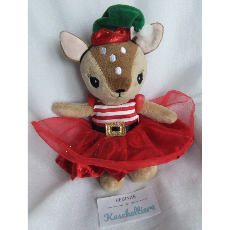 H&M - Plüschtier - Reh Rehkitz mit Nikolauskleidchen und Mütze - ca. 24 cm groß - Schlenker