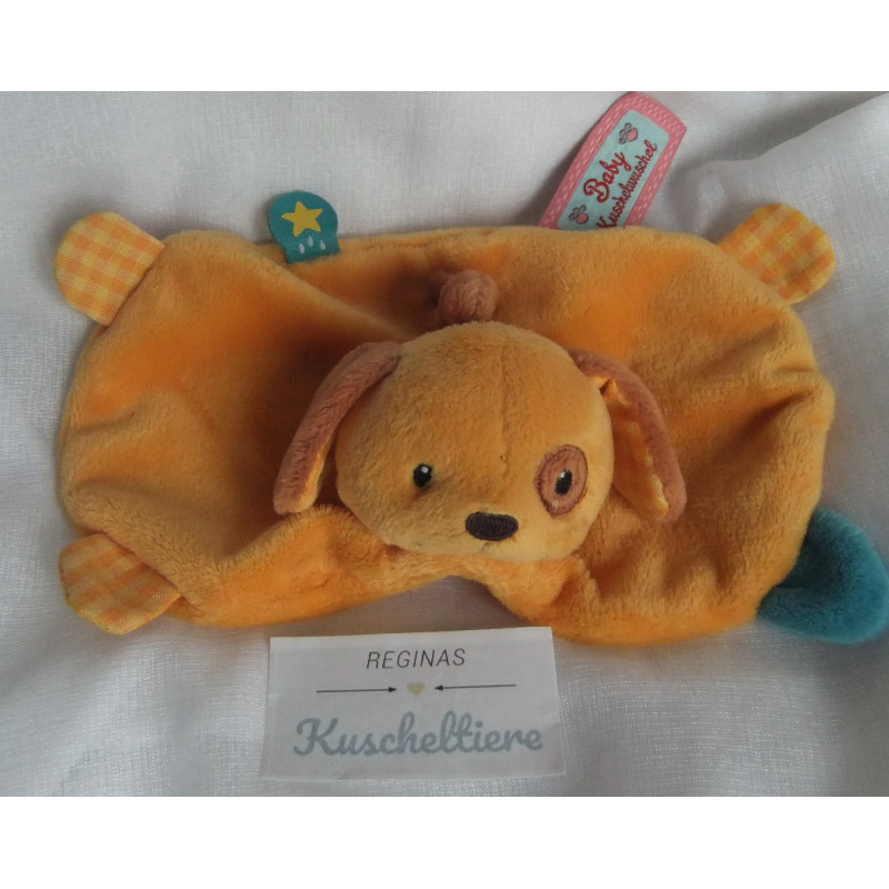 Baby Kuschelwuschel - Schmusetuch - Hund - orange - ca. 12 cm lang und ca. 20 cm breit