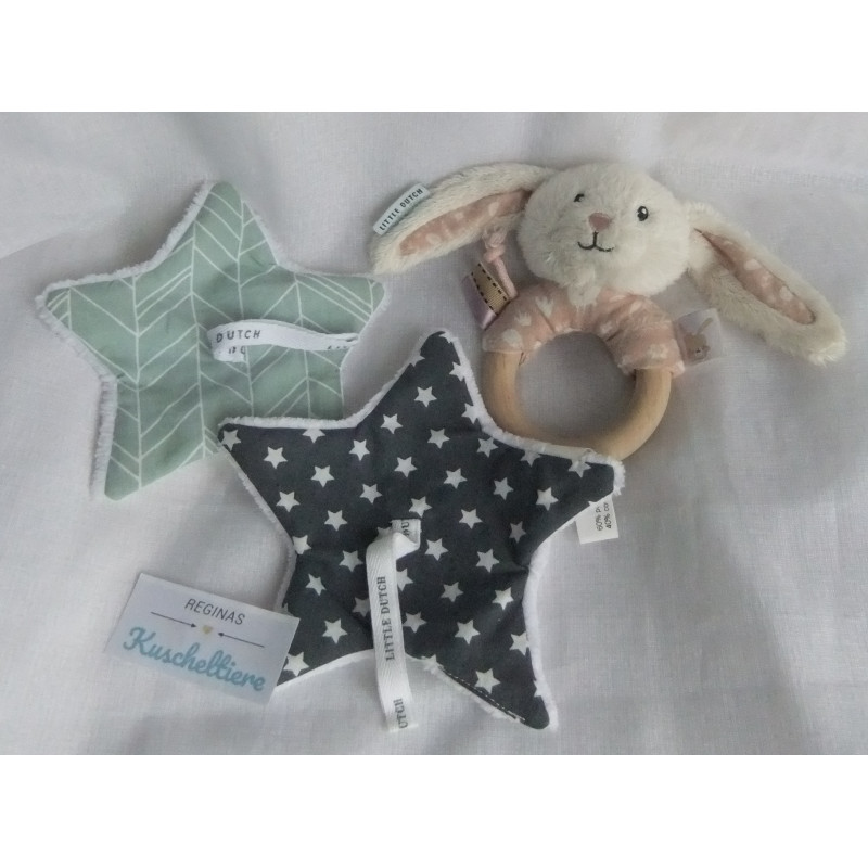 Little Dutch - zwei Schmusetücher Stern und Greifling Holzring Hase