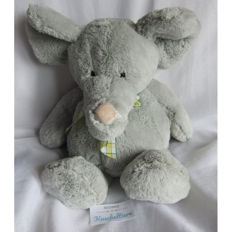 Morgenroth - Spieltier - Plüschtier - Elefant grau mit karierter Schleife - ca. 40 cm groß - Schlenker