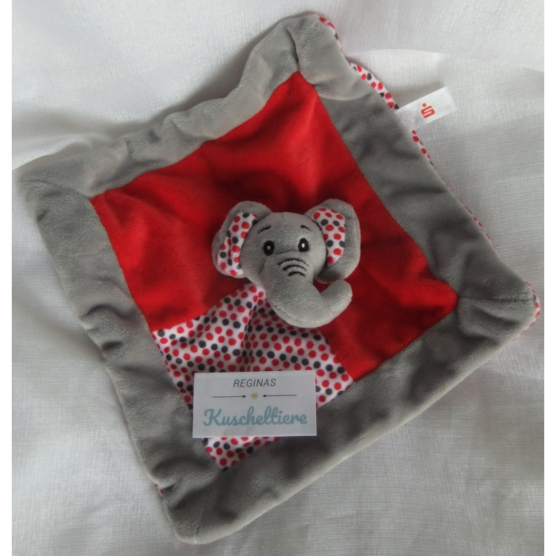 Sparkasse - Schmusetuch - Elefant - rot, grau, bunte Punkte - ca. 23 cm x 23 cm groß