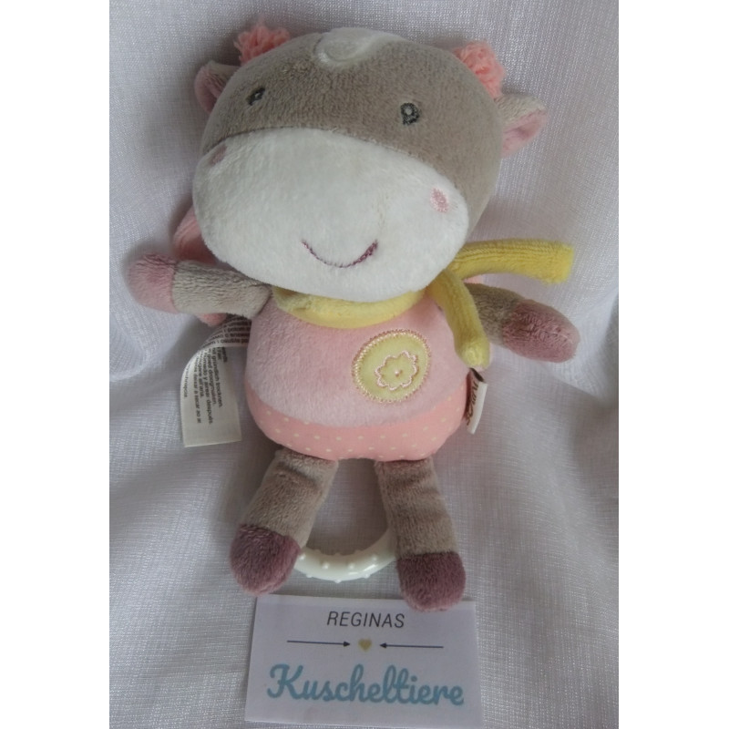 Solini - Spieluhr - Kuh/Kälbchen mit kleiner Blumenapplikation - Rosatöne - ca. 18 cm lang