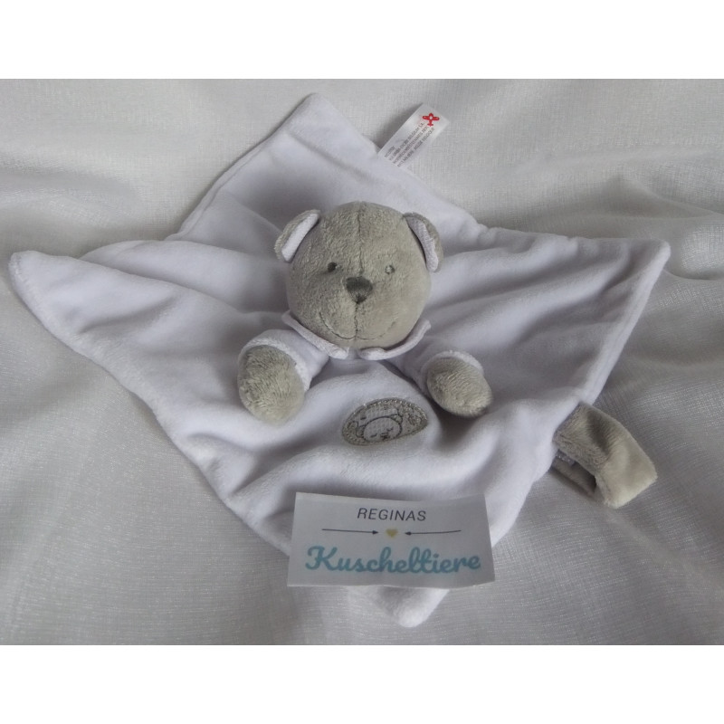 Nicotoy - Schmusetuch - Bär - weiß, grau - mit Schnullerband - ca. 21 cm x 23 cm groß