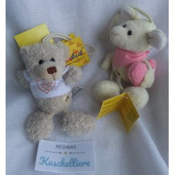 Sunkid - zwei Plüschtiere mit Loop zum Anhängen - Maus mit Herzchen im Arm und Bärchen mit Flügelchen