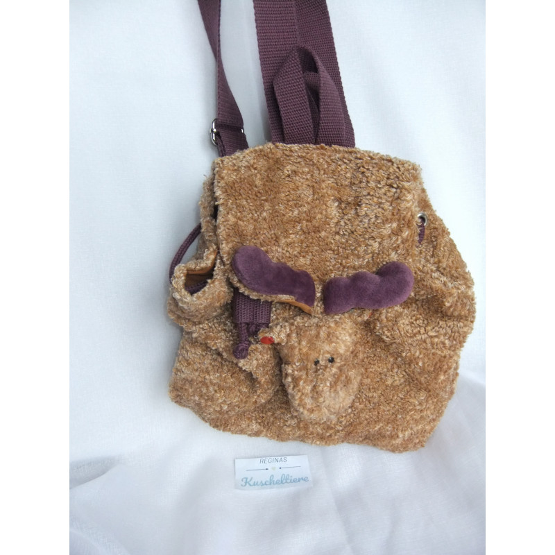 Nici - Rucksack Plüschrucksack - Elch Detlef - alte Serie - Brauntöne, lila - mit verstellbaren Tragegurte - ca. 29 cm groß