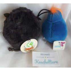 Nici - zwei Plüschtiere - Nici Mops & Mows Grimly schwarz und Nici Vogel blau, orange
