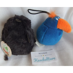 Nici - zwei Plüschtiere - Nici Mops & Mows Grimly schwarz und Nici Vogel blau, orange
