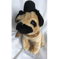 Uni Toys - Plüschtier - Mops braun mit Halsband, Hut und Zigarre - ca. 28 cm hoch und ca. 25 cm lang - sitzend