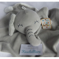 BBSKY - Schmusetuch - Elefant - grau, weiß - Rassel- Knistergeräusch - ca. 24 cm x 26 cm groß