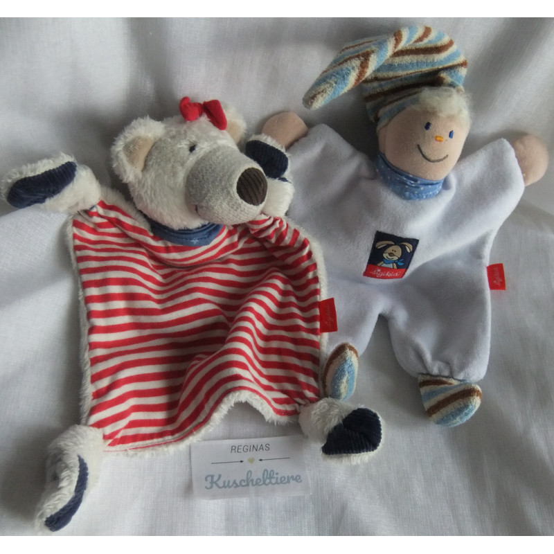 Sigikid - zwei Schmusetücher - Eisbärmädchen mit Schleife am Ohr und Wichtel Lilalummerle - ca. 25 cm lang