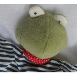 Sigikid - Schmusetuch - Bio - Frosch grün, blau-weiß gestreift mit Halstuch rot mit weißen Punkten - ca. 27 cm lang