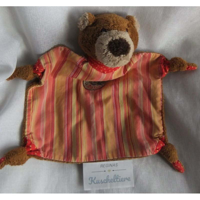 Sigikid - Schmusetuch - Bärchen braun, bunte Streifen mit Halstuch rot mit gelben Punkten - ca. 25 cm lang