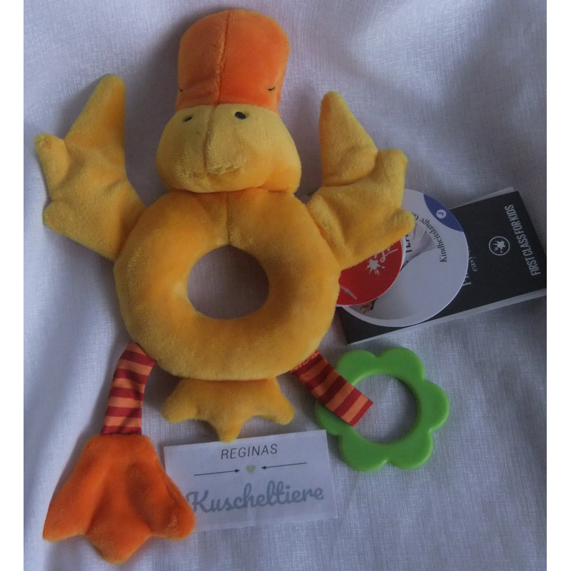 Sigikid - Greifling - Ente PlayQ - Rassel-Knistergeräusch und Beißring - ca. 23 cm lang