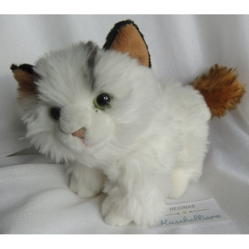 Uni Toys - Plüschtier - Katze - weiß, braun - ca. 18 cm hoch und ca. 19 cm lang