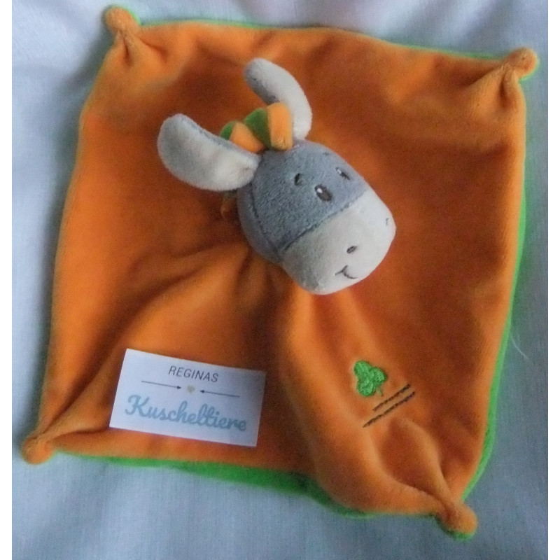 Kik / Ergee - Schmusetuch - Nilpferd - orange und grün  ca. 19 cm x 19 cm groß