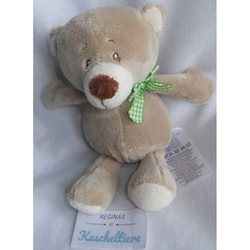 Kik - Ergee - Plüschtier - Spieltier - Bär braun/beige mit Schleife grün-weiß kariert - ca. 20 cm groß - Schlenker
