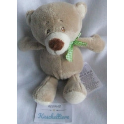 Kik - Ergee - Plüschtier - Spieltier - Bär braun/beige mit Schleife grün-weiß kariert - ca. 20 cm groß - Schlenker