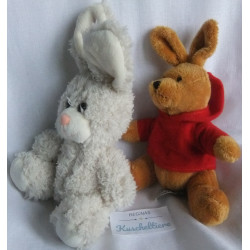 Hasenpärchen - Plüschtiere - Heunec Plüschtier Hase braun mit rotem Hoodie und Minifeet Hase grauweiß