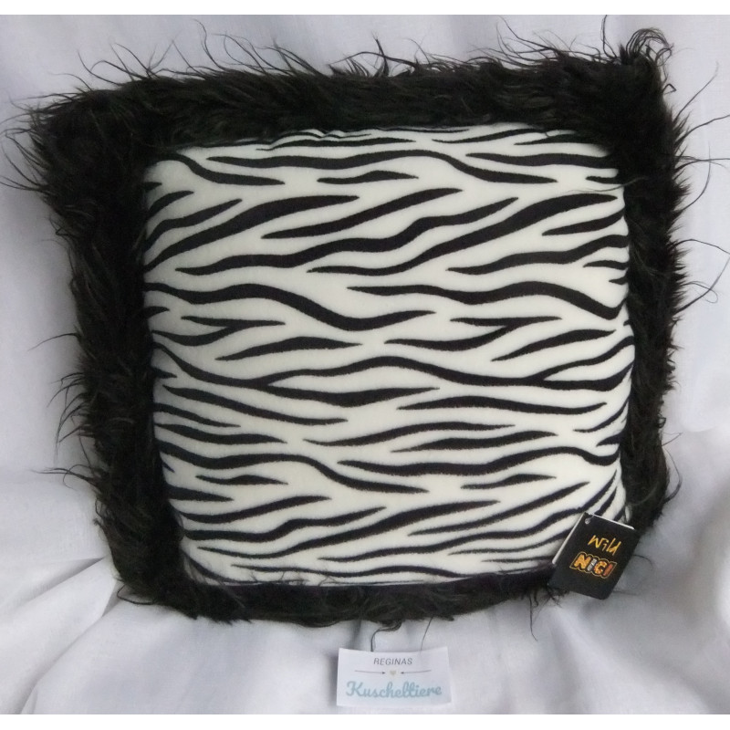 Nici - Kissen Plüschkissen - Wild Friends Zebra mit Plüschfellrand - quadratisch - ca. 35 cm x 35 cm groß