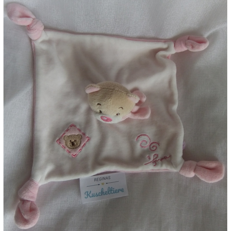 Bieco - Fupa - Schmusetuch - Bär - weiß, rosa, hellbraun - ca. 22 cm x 22 cm groß