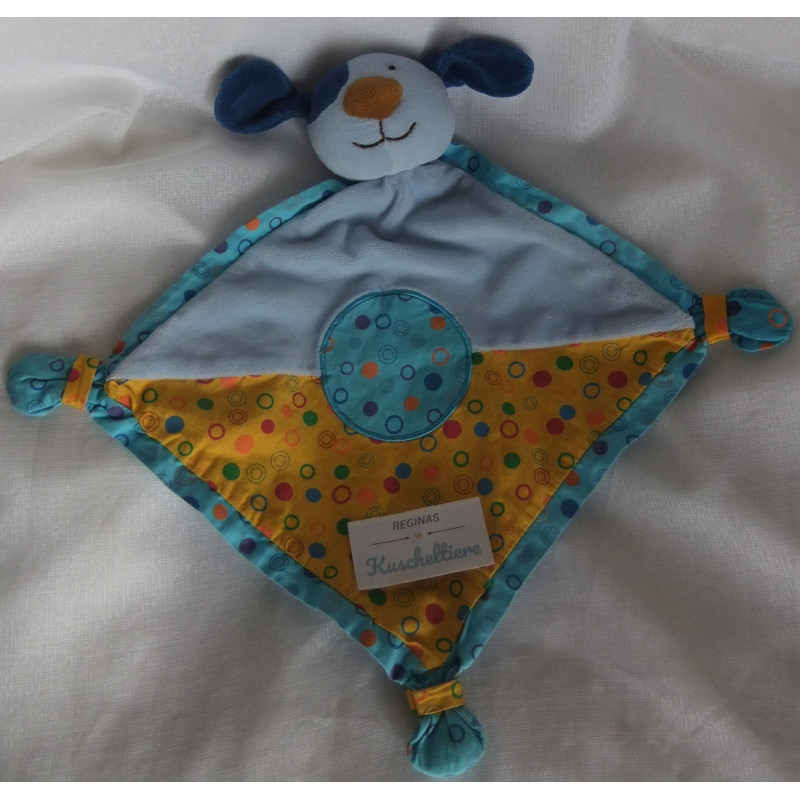 Kik - Schmusetuch - Hund hellblau, orange und Motiv Kreis - ca. 39 cm lang