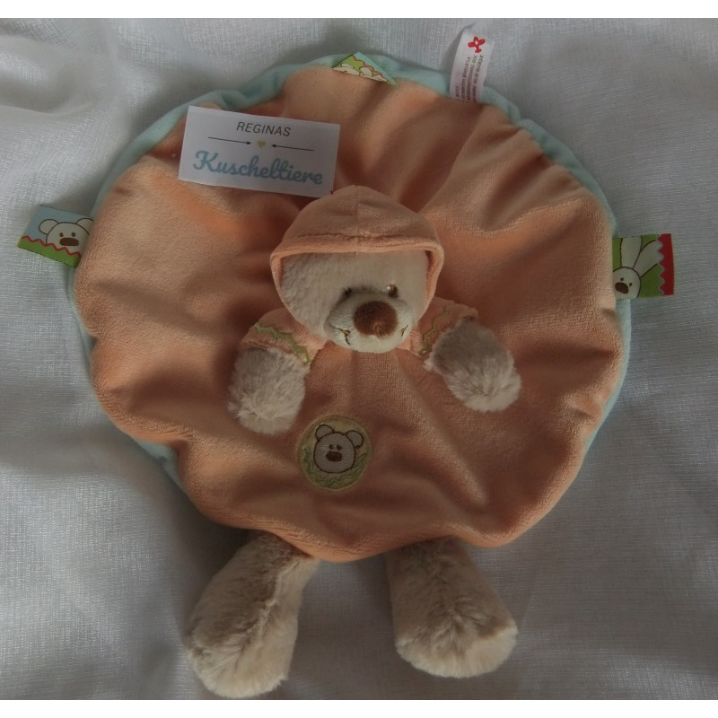 Nicotoy - Schmusetuch - Bär mit Kapuze - orange, hellblau, hellbraun - ca. 20 cm lang - mit Schlenkerbeinchen