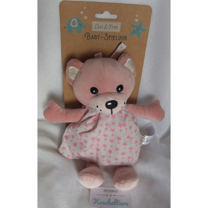 Lilly & Fynn - Spieluhr Bär mit Kleidchen - rosa - Melodie: Guten Abend, gut' Nacht - ca. 25 cm groß