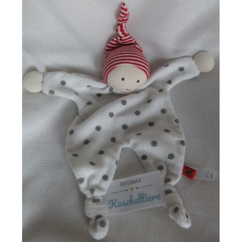 Spiegelburg BabyGlück - Schmusetuch - Wichtel Puppe weiß mit grauen Punkten und Zipfelmütze - ca. 25 cm lang