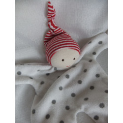 Spiegelburg BabyGlück - Schmusetuch - Wichtel Puppe weiß mit grauen Punkten und Zipfelmütze - ca. 25 cm lang