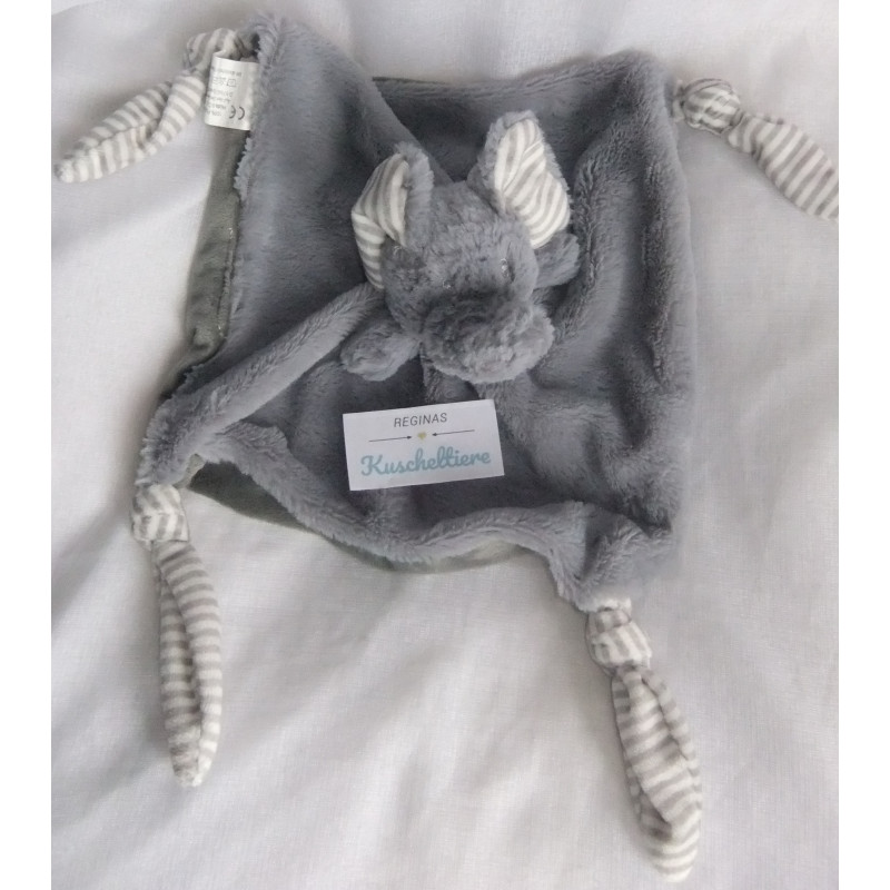 Hütte & Co.GmbH - Schmusetuch - Elefant - grau, weiß-graue Streifen - ca. 27 cm x 25 cm groß