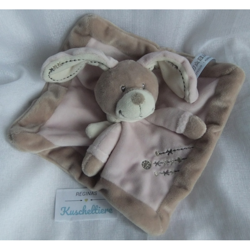 Nicotoy - Schmusetuch - Hase mit Stickerei - braun, rosa, creme - ca. 21 cm x 21 cm