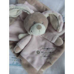 Nicotoy - Schmusetuch - Hase mit Stickerei - braun, rosa, creme - ca. 21 cm x 21 cm