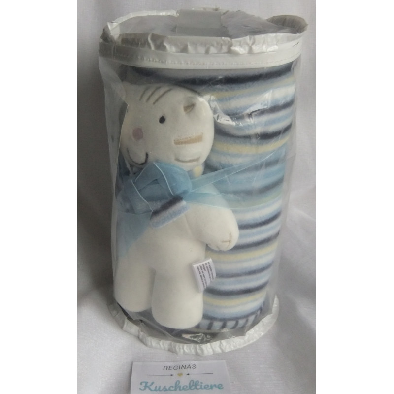 TCM - Tchibo - Kuscheldecke gestreift und Plüschtier Tiger weiß mit gestreiftem Schal