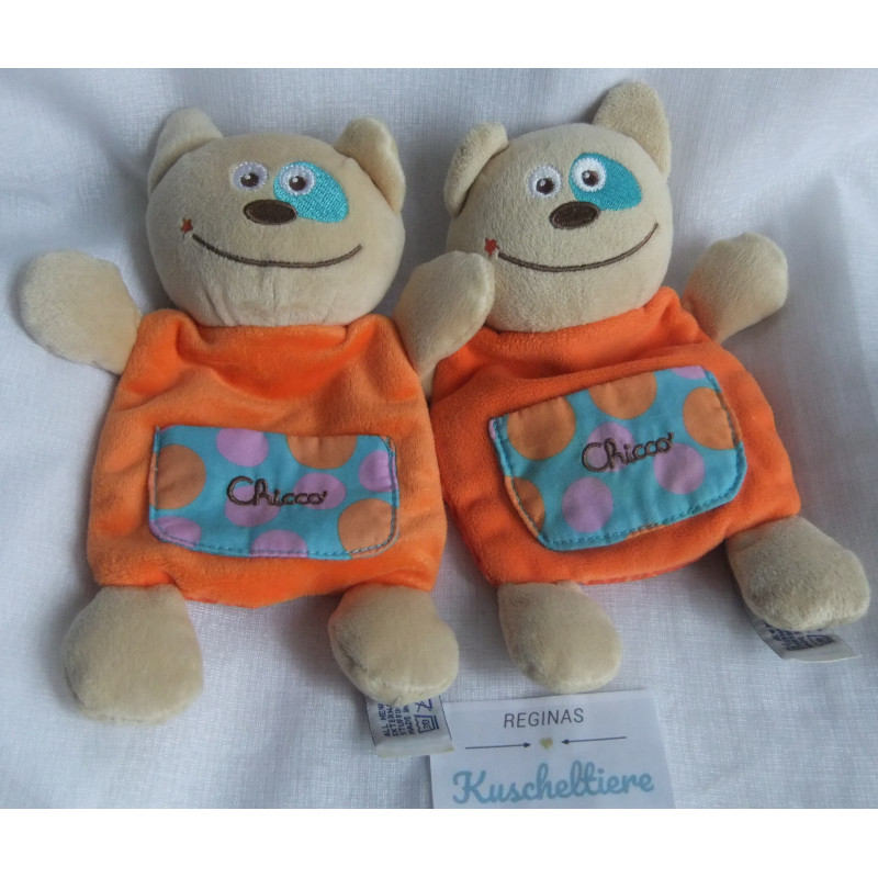 Chicco - zwei Schmusetücher - Katze orange, beige - mit Knistergeräusche - ca. 22 cm lang