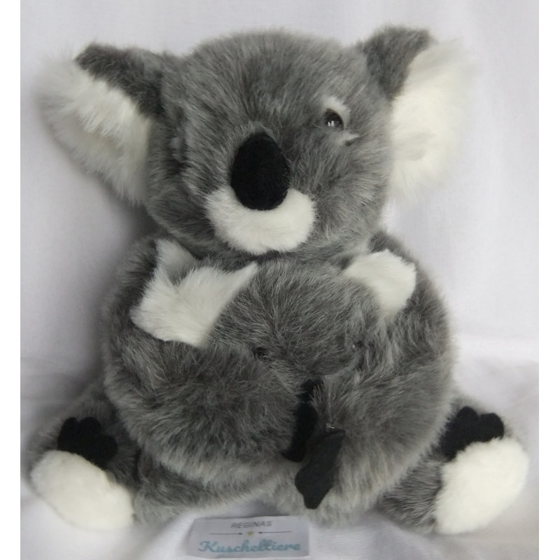 Uni Toys - Plüschtier - Koalapärchen - Koalamama mit Baby - grau, weiß -