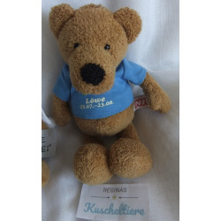 zwei Plüschtiere - Nici Bär mit T-Shirt und Steinbeck Maus mit Halbmond im Arm