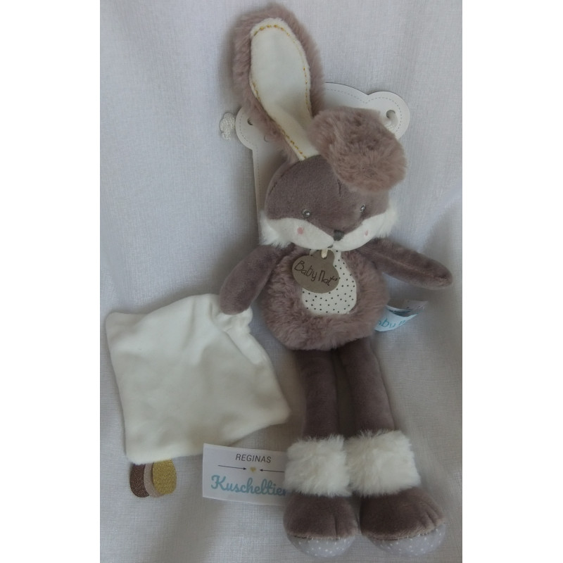 Baby Nat - Kuscheltier - Hase braungrau, weiß mit Schnuffeltuch weiß - ca. 30 cm lang