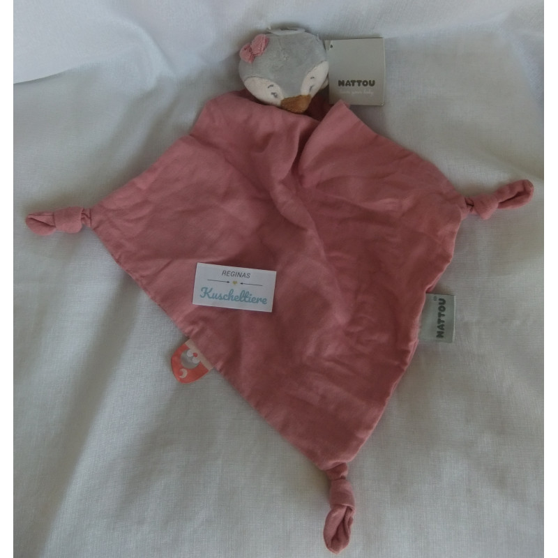 Nattou - Schmusetuch - Muslin - Pinguin Sasha - rosa, grau - ca. 46 cm lang