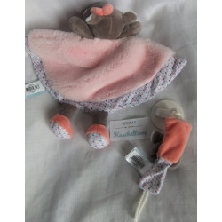 Baby Nat - Schmusetuch und Schnullerclip - Nilpferd Zoe - rosa, buntes Blumenmuster - ca. 25 cm lang - Schlenkerbeinchen