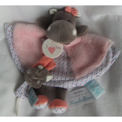 Baby Nat - Schmusetuch und Schnullerclip - Nilpferd Zoe - rosa, buntes Blumenmuster - ca. 25 cm lang - Schlenkerbeinchen