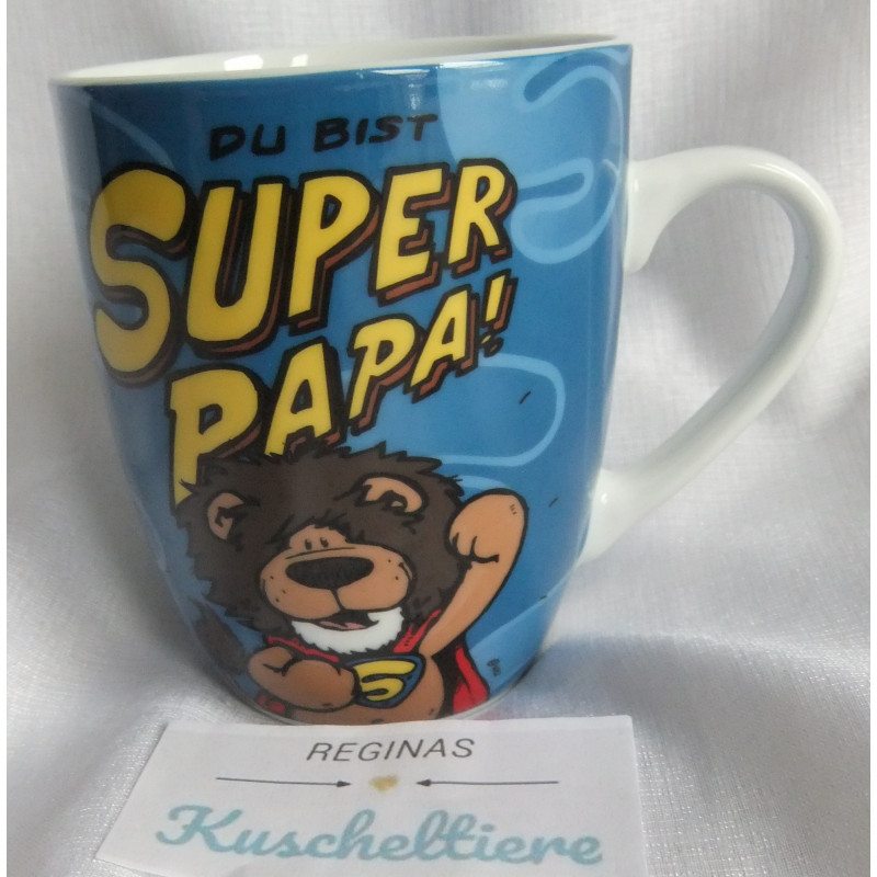 Nici - Tasse Becher - Porzellan - Löwe mit Schriftzug Super Papa! - ca. 10 cm hoch und ca. 8,5 cm Durchmesser