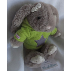 Müller Plüschtier Hase grau, beige mit Nici Kapuzenpullover grün mit grauem Stern - ca. 27 cm groß - Schlenker
