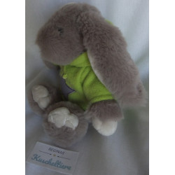 Müller Plüschtier Hase grau, beige mit Nici Kapuzenpullover grün mit grauem Stern - ca. 27 cm groß - Schlenker